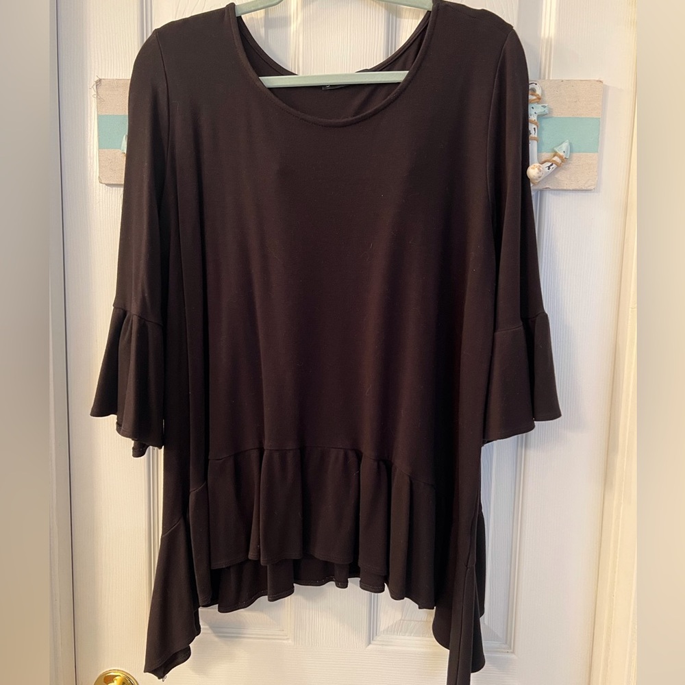 Gibson Black Ruffled Shark-bite Tunic Top Sz XL